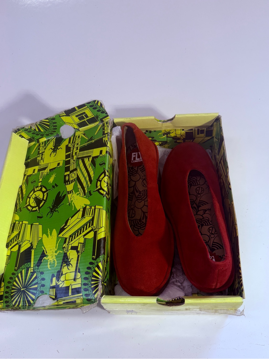 Fly London Red Suede Wedge Slip-On Pumps Yaz